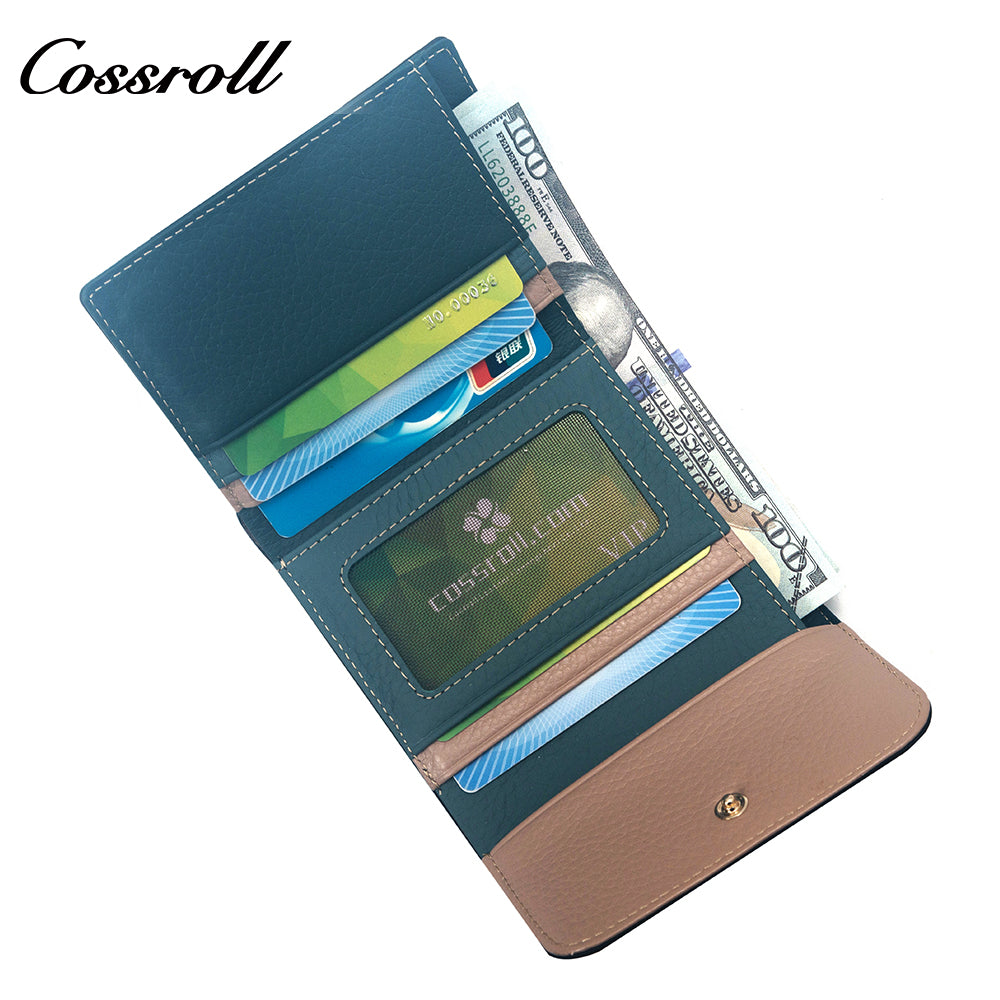 Factory custom purse Women's short long patent leather all-in-one leather triple fold multi-card cowhide wallet multi-function card bag