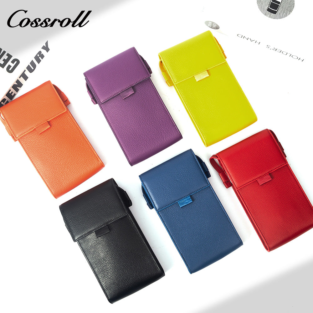 Grain Leather Phone Crossbody Bag, 2-in-1 Cowhide Purse with Zipper Cash & Card Slots