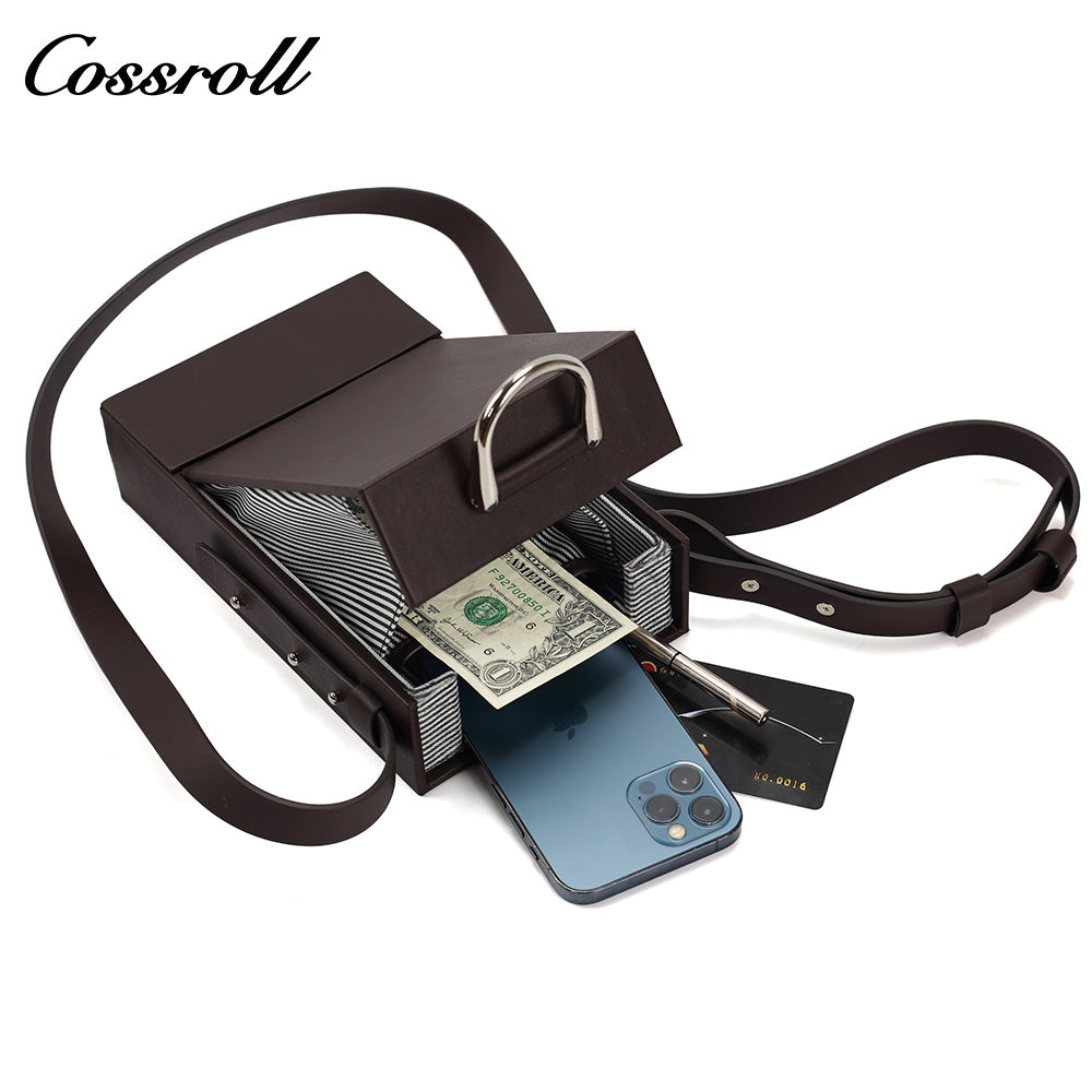 First-layer cowhide square small crossbody bag, minimalist and niche handheld single-shoulder mini phone bag