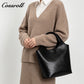 Women's Vintage Waxed Cowhide Crossbody Bag, Minimalist Large Capacity Hand & Shoulder Tote Bag