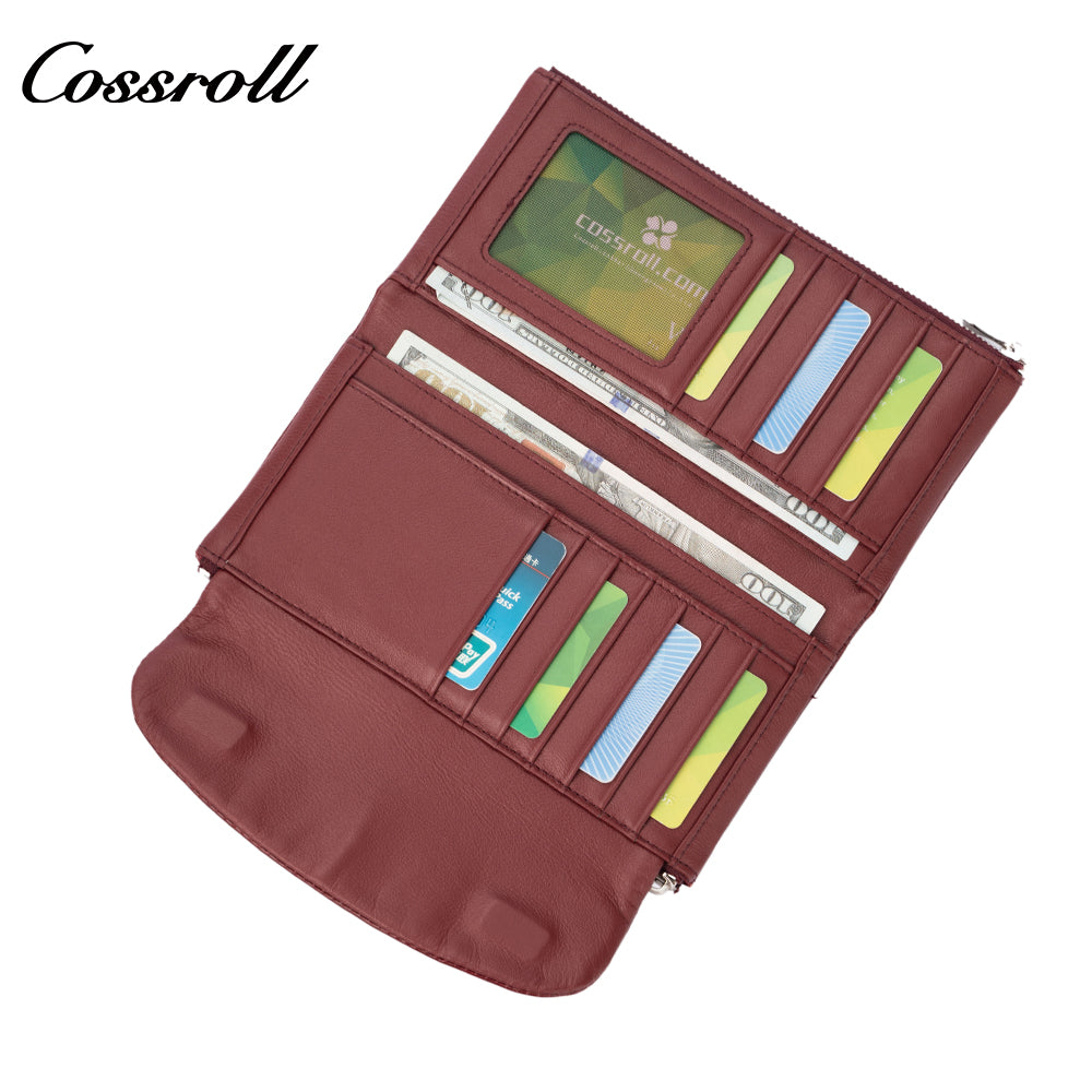 Genuine leather wallet, tri-fold, fashionable soft cowhide clutch, large-capacity women's wallet