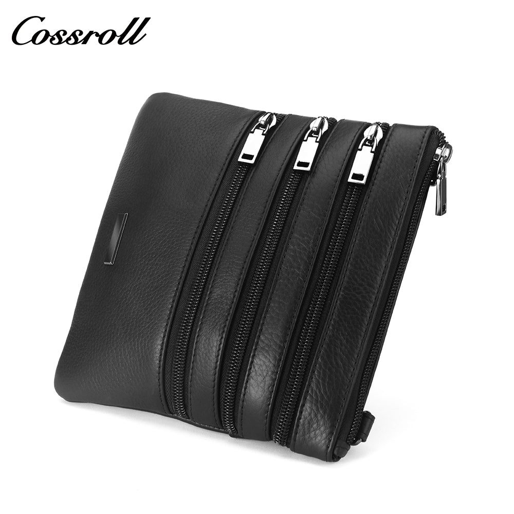 New Genuine Leather Unisex Crossbody Three Zipper MiniShoulder Bag Cowhide Personalized Small Purse