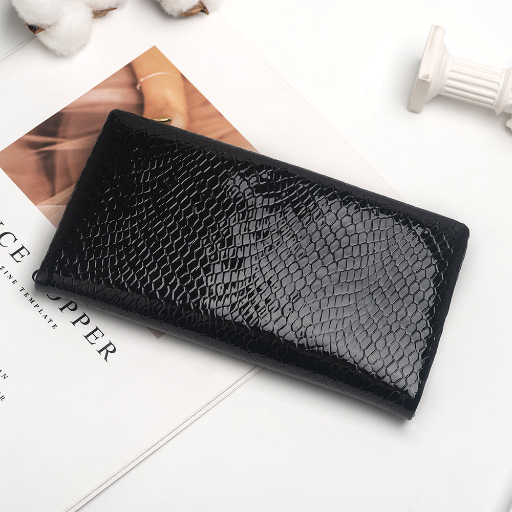 Snake Print Black Women's Genuine Leather Wallet