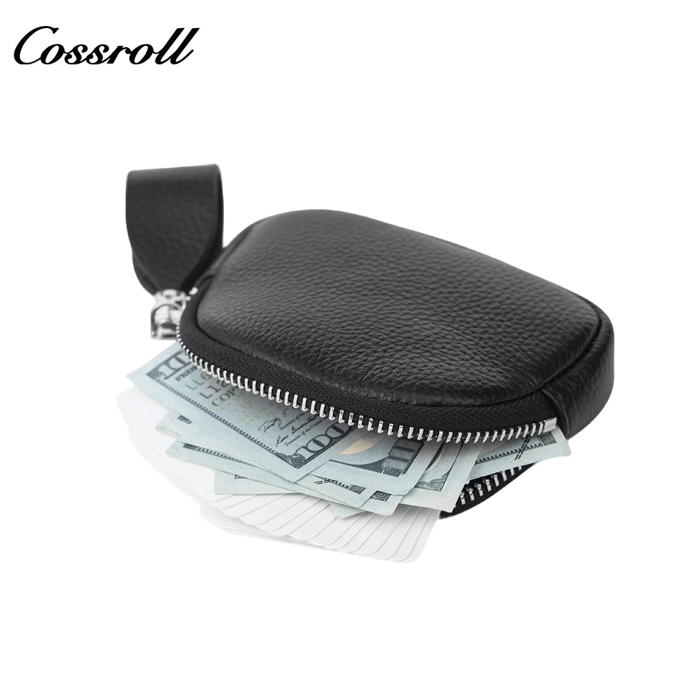 Genuine Leather Wallet for Women, Mini Zip Key Holder, Pebbled Grain Shell-Shaped Bag