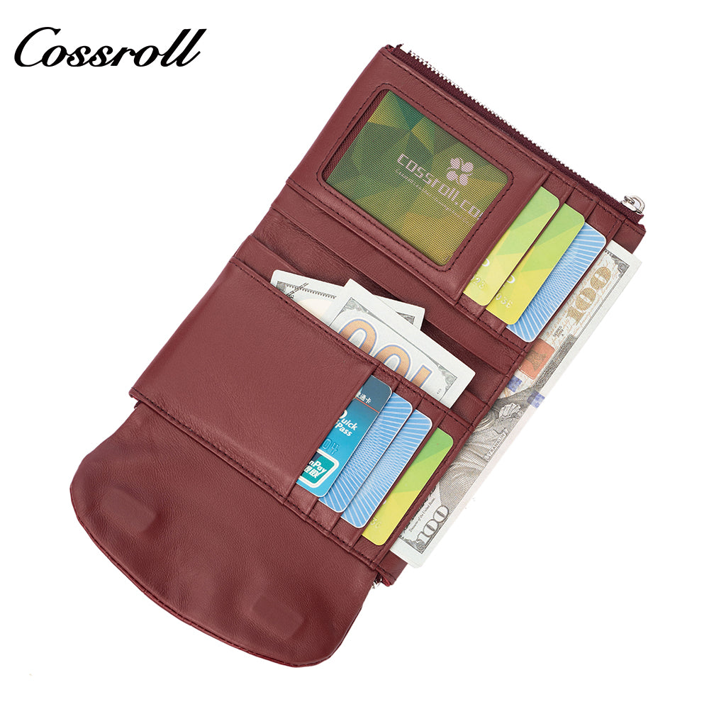 Genuine Leather Women's Wallet, Short Waxed Leather, Multiple Card Slots, ID and Coin Purse