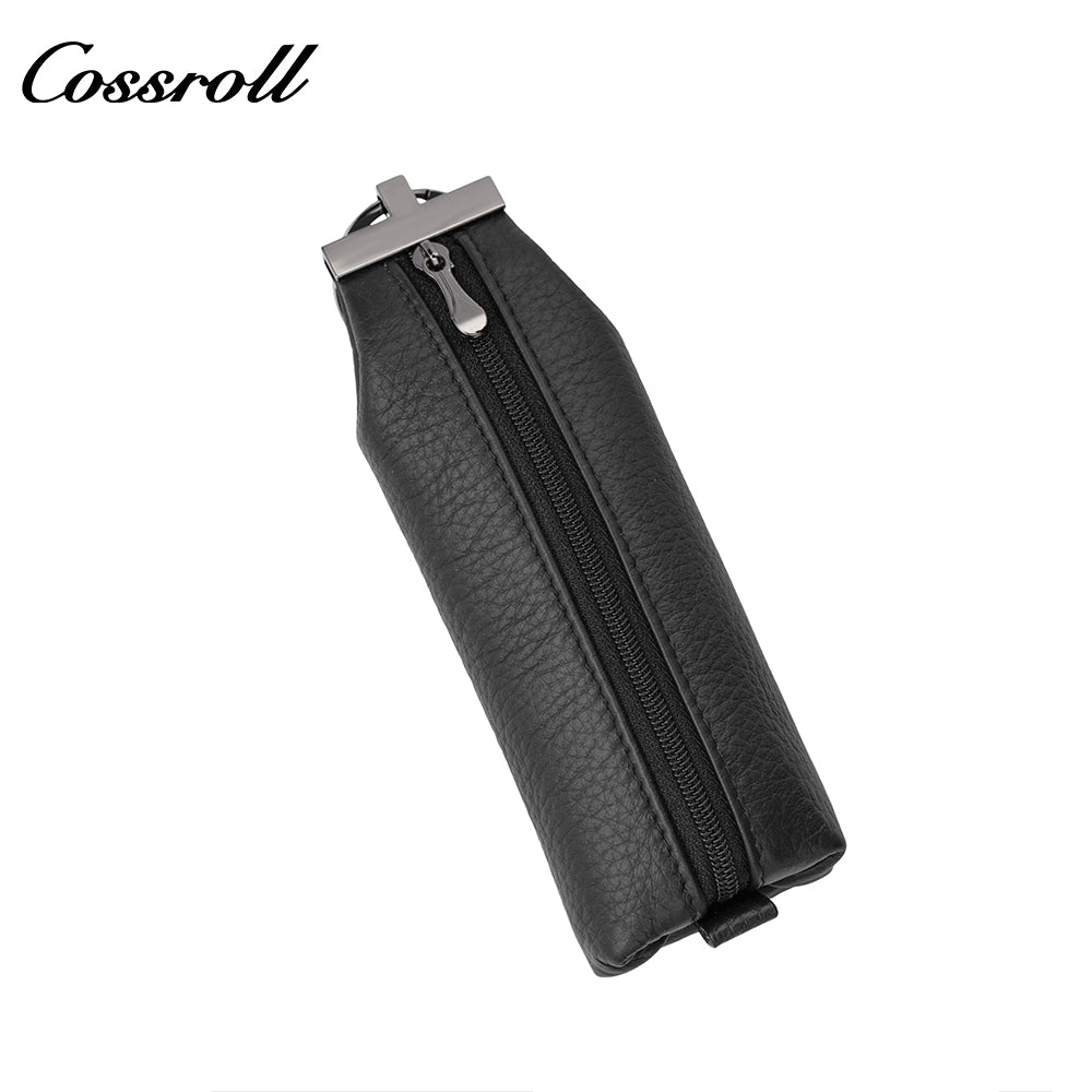 Practical men's cowhide leather key pouch with zipper universal coin purse