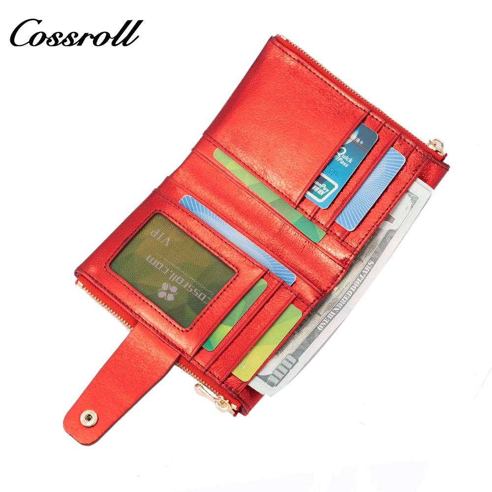 Women's Genuine Leather Wallet, European and American Style, Oiled Wax Leather, Zipper and Buckle, Fashionable Bill Purse