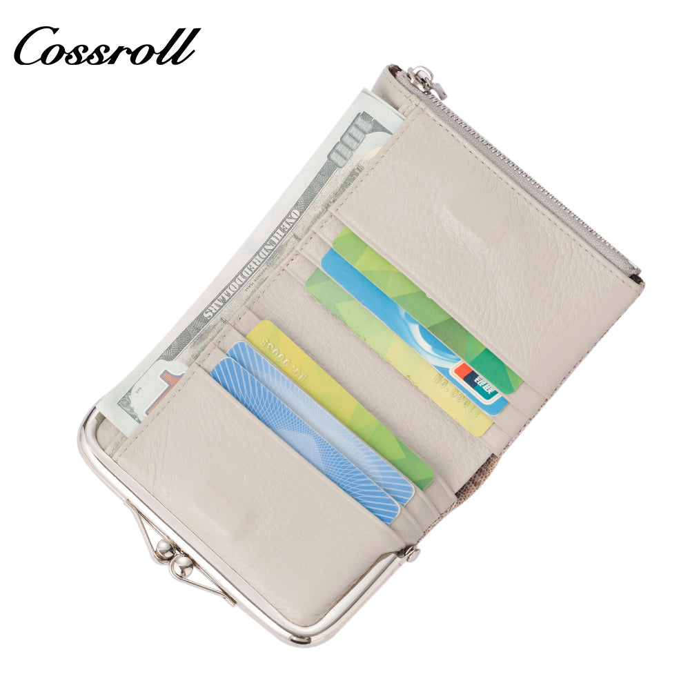 Women's short wallet, genuine leather, fashionable embossed design, clasp lizard texture coin purse