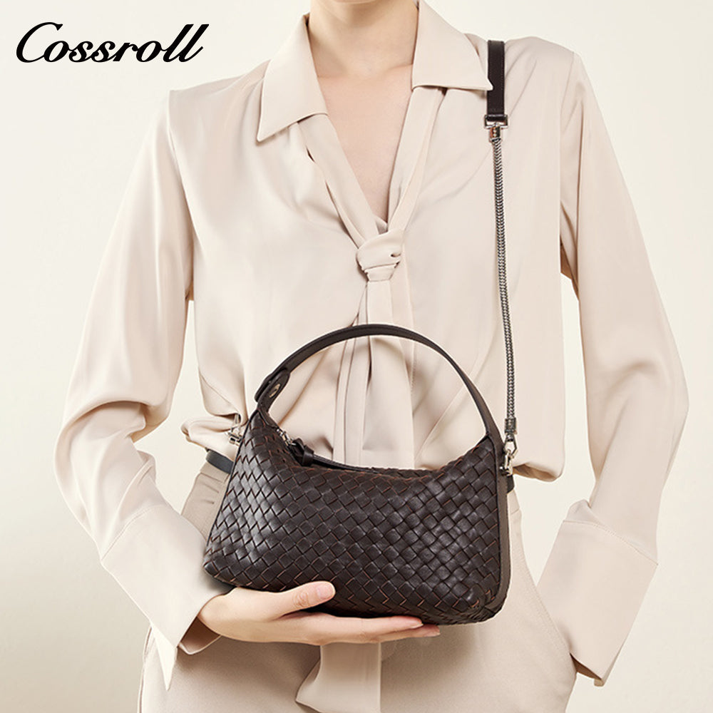 2024 new niche fashion diamond check hand carrying dumpling bag single shoulder crossbody bag leather women bag sheep Woven leather bag