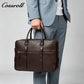 Men's Genuine Leather Business Briefcase, Pebbled Cowhide Large Capacity Handheld Laptop Bag, Shoulder Bag for Office, Business Trip & Daily Commute