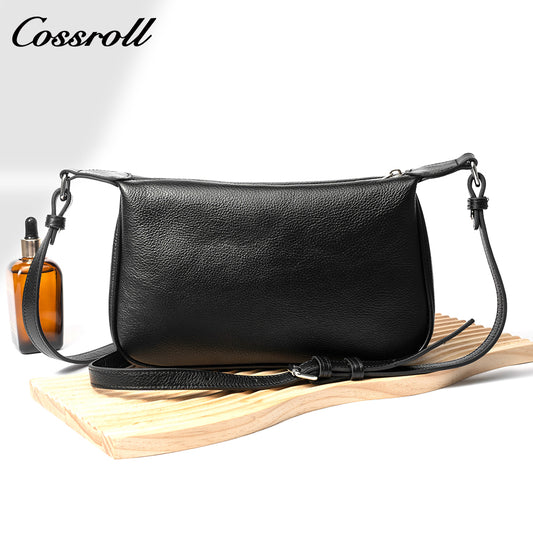 Leather crossbody bag women 2024 new fashion hundred bypass head layer cowhide women's shoulder bag soft leather hand crescent bag