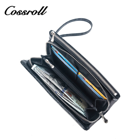 Factory processing custom cross-border new leather women's purse long zipper cowhide women's foreign trade handbag custom