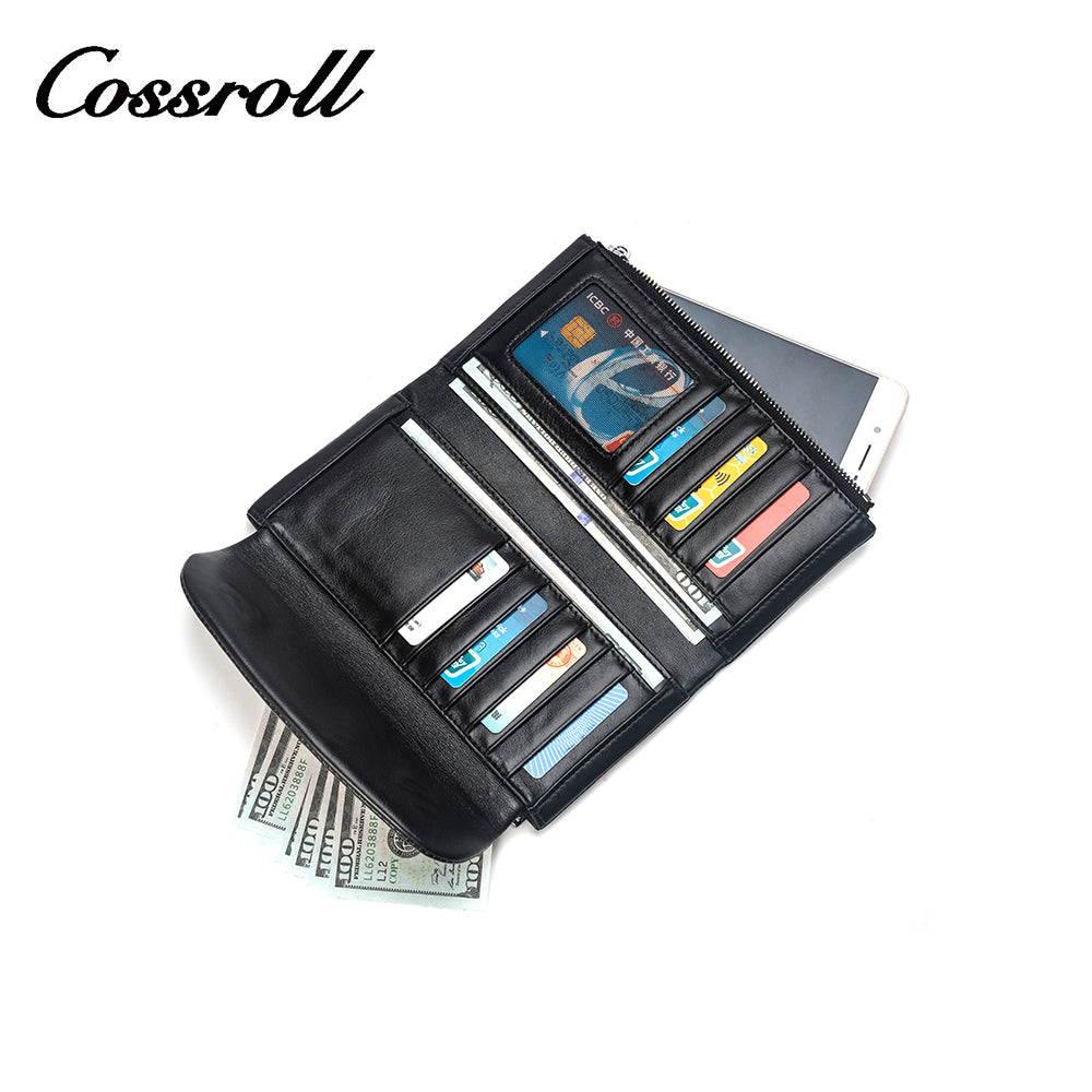 Black printed women's genuine leather wallet