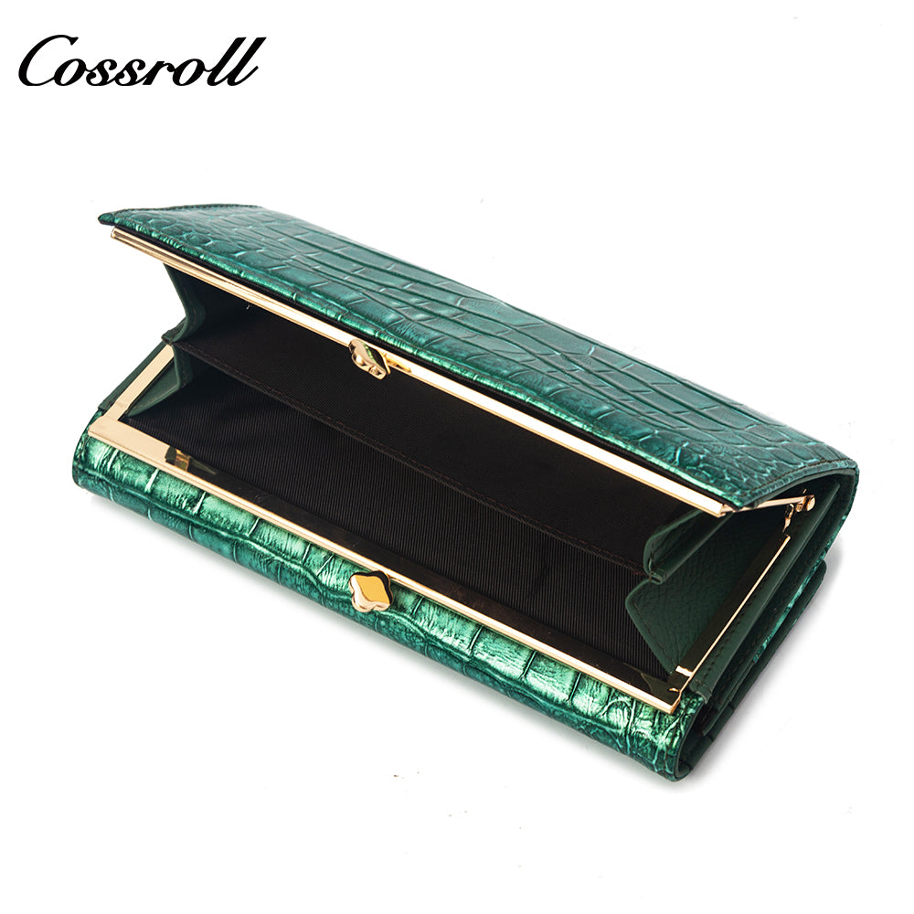 Europe and the United States three fold crocodile leather wallet women's long money clip multi-card wallet manufacturers customized