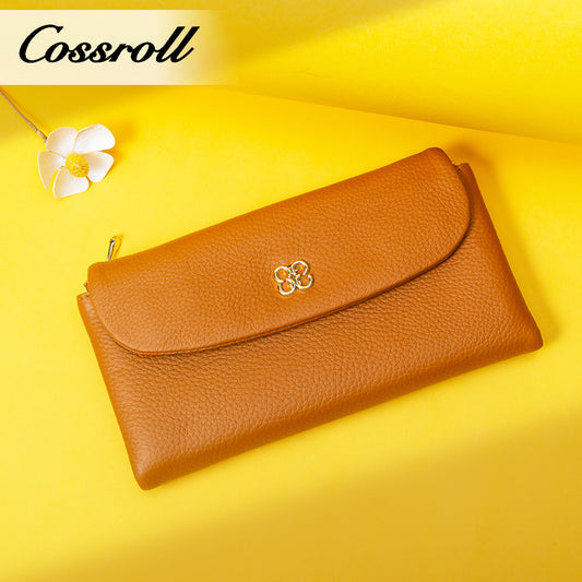 Cheap Wholesale orange yellow nice leather wallets for women With High Quality Custom