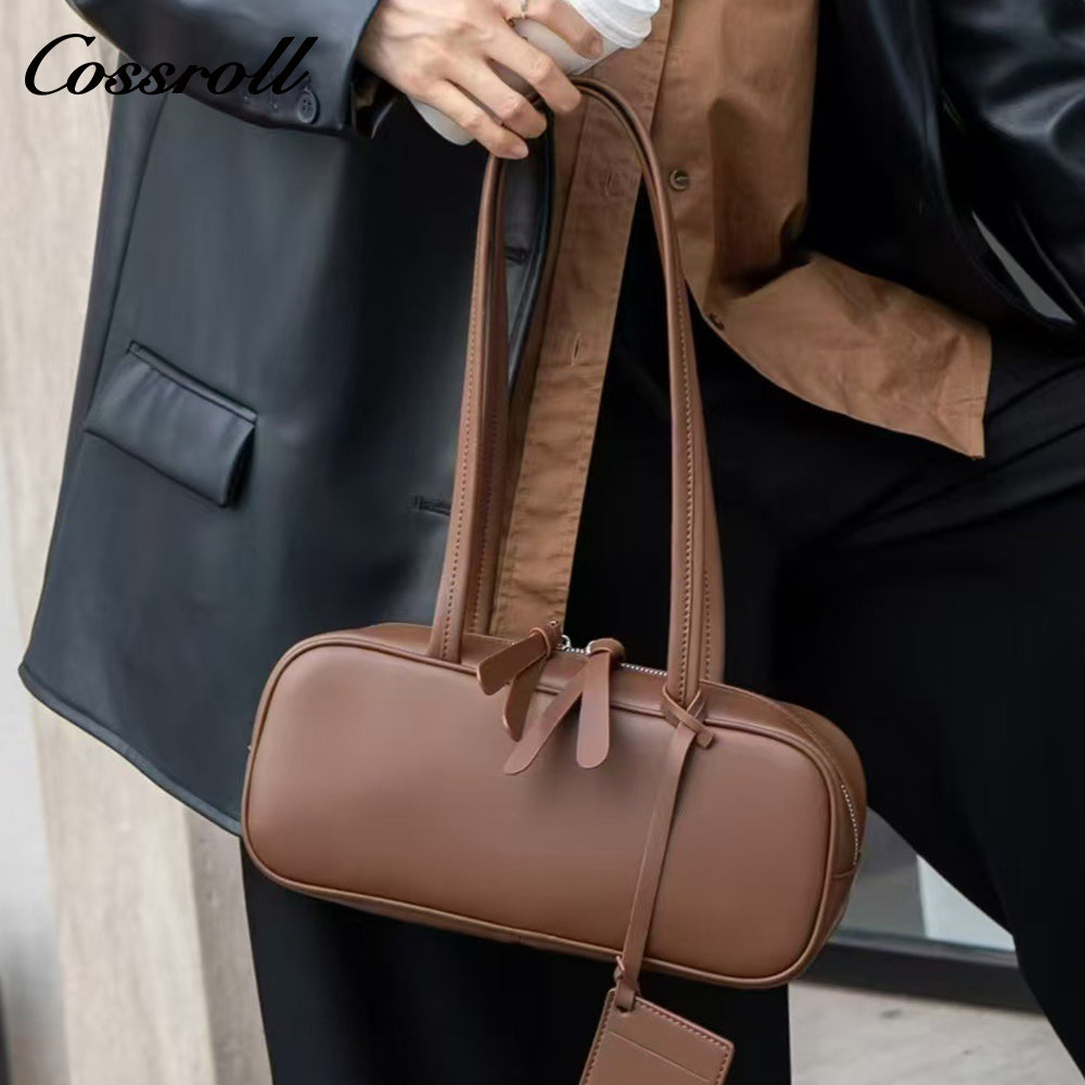 Head layer cowhide Boston bowling bag new underarm work commuting girls senior sense leather shoulder bag
