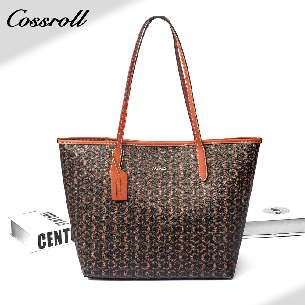 Women Vintage C Monogram Genuine Leather Tote Bag, Large Capacity Commuter Shoulder Handbag