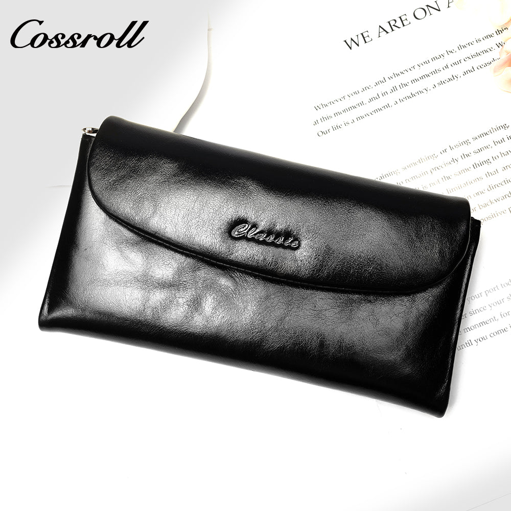 Popular Decorative genuine leather purse handmade long wallets oil wax leather ladies handmade Elegant