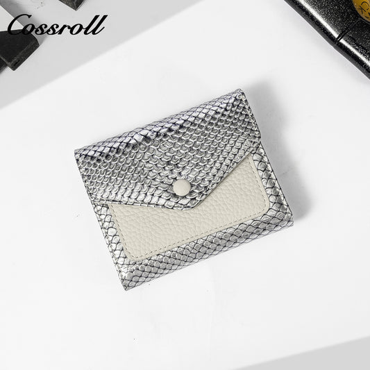 Fashion serpentine leather folding short small purse temperament 2024 new soft cowhide money clip big money clip