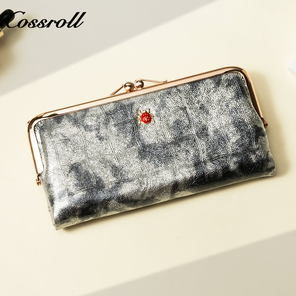 Manufacturers customized cross-border serpentine leather purse women's long cowhide women's  multi-layer multi-card large capacity