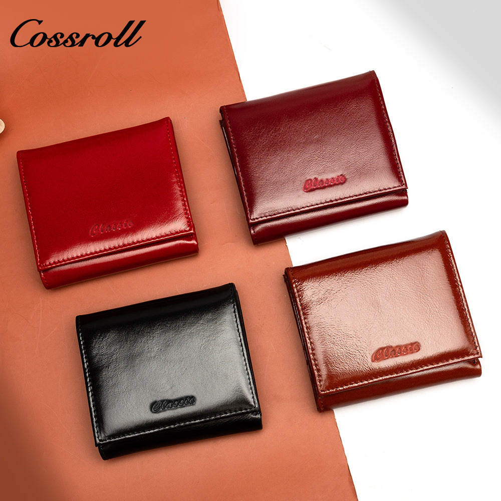 High Quality Wholesale ladies mens genuine leather purse handmade short wallets oil wax leather