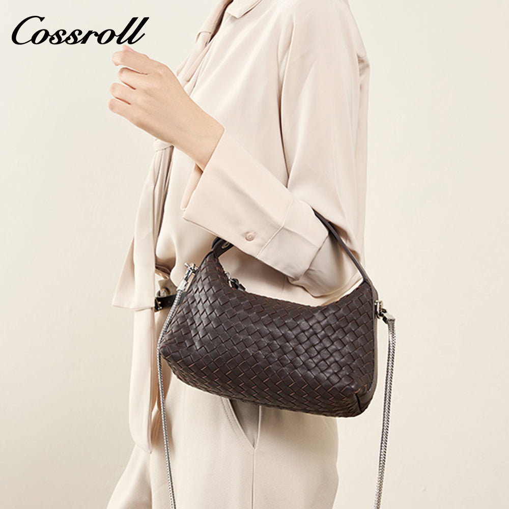 2024 new niche fashion diamond check hand carrying dumpling bag single shoulder crossbody bag leather women bag sheep Woven leather bag