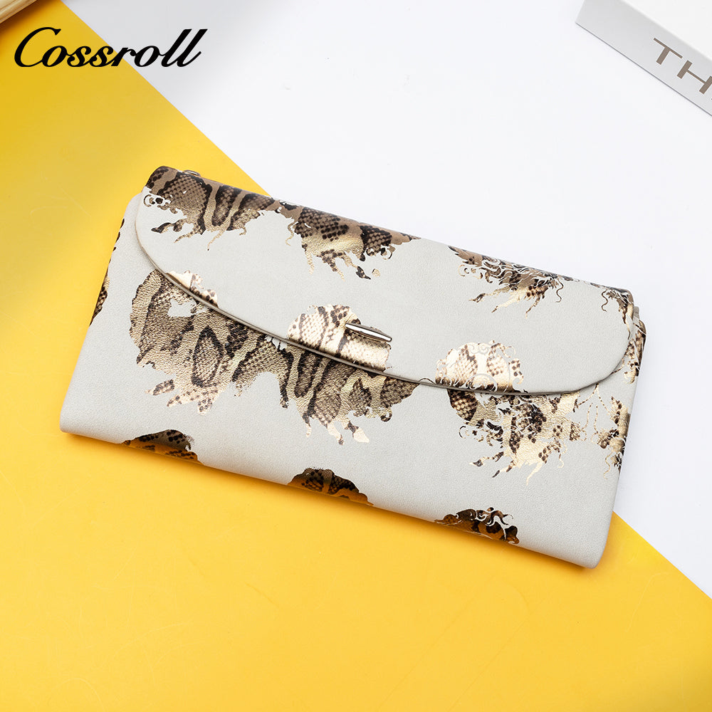 Leather women's purse Multi-functional pattern fashion short long cowhide wallet multi-card holding bag factory custom