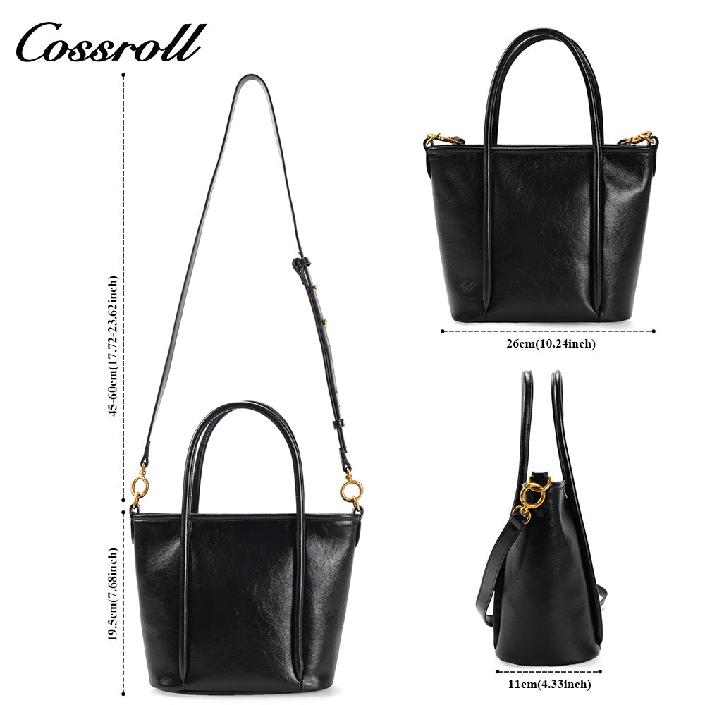 Women's Waxed Cowhide Handheld Tote Bag, Versatile Shoulder & Crossbody Commuter Bag