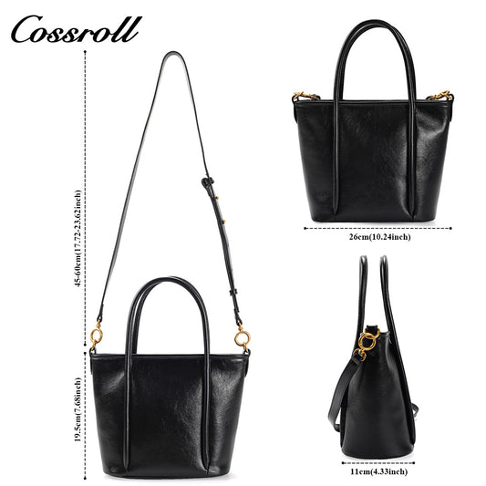 Women's Waxed Cowhide Handheld Tote Bag, Versatile Shoulder & Crossbody Commuter Bag