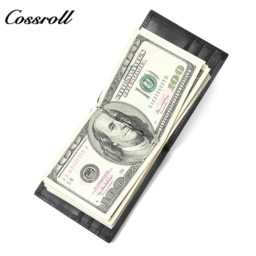 Men's Diamond Quilted Genuine Leather Money Clip Wallet, Ultra Slim Bifold Multi-Slot ID & Card Holder