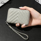 Chevron Quilted Genuine Leather Wristlet, Women's Litchi Grain Cowhide Coin Card Purse, Mini Zipper Hand Pouch
