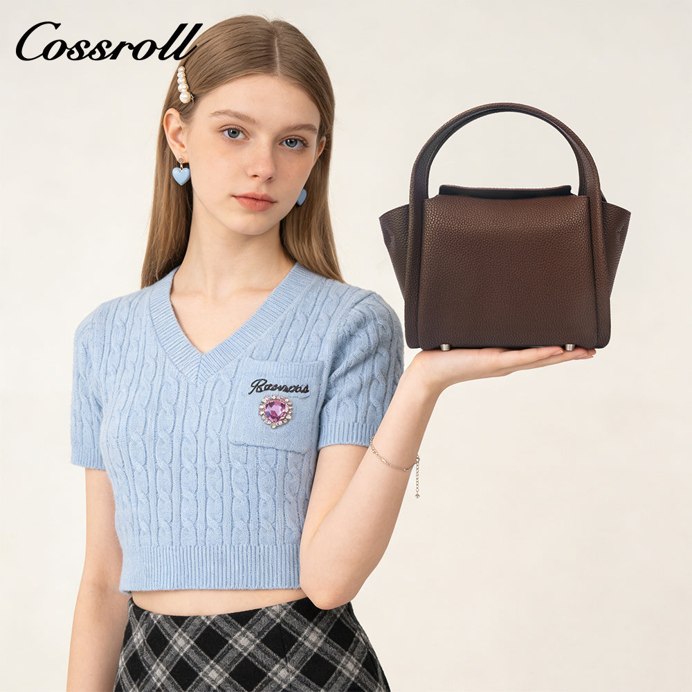 Minimalist Multi-Way Top-Grain Leather Commuter Bag, Pebbled Texture, Hand/Shoulder/Crossbody Use