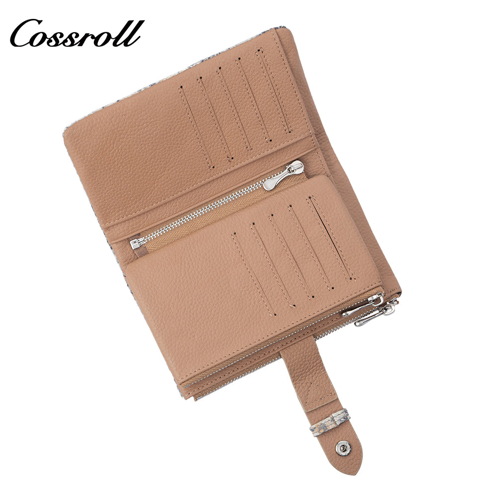 Women's Wallet, Litchi Grain Soft Leather, Zipper and Snap Closure, Animal Print Wallet