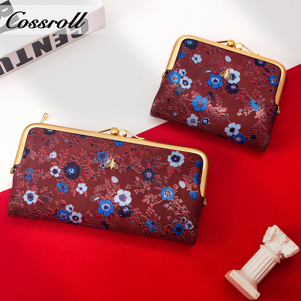 Leather women's purse Multi-functional pattern fashion short long cowhide wallet multi-card holding bag factory custom