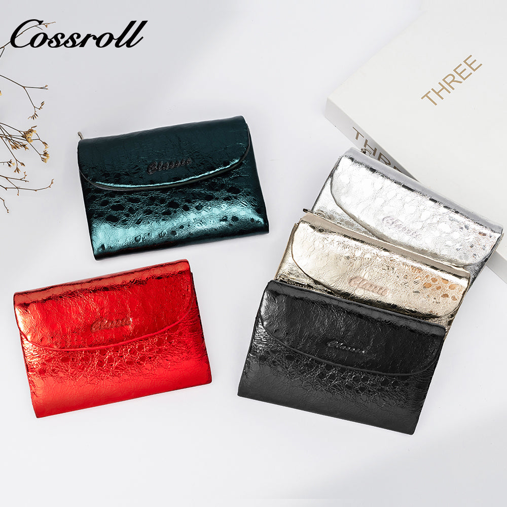 New factory custom leather money baotou layer cowhide change card bag patent leather lady purse custom