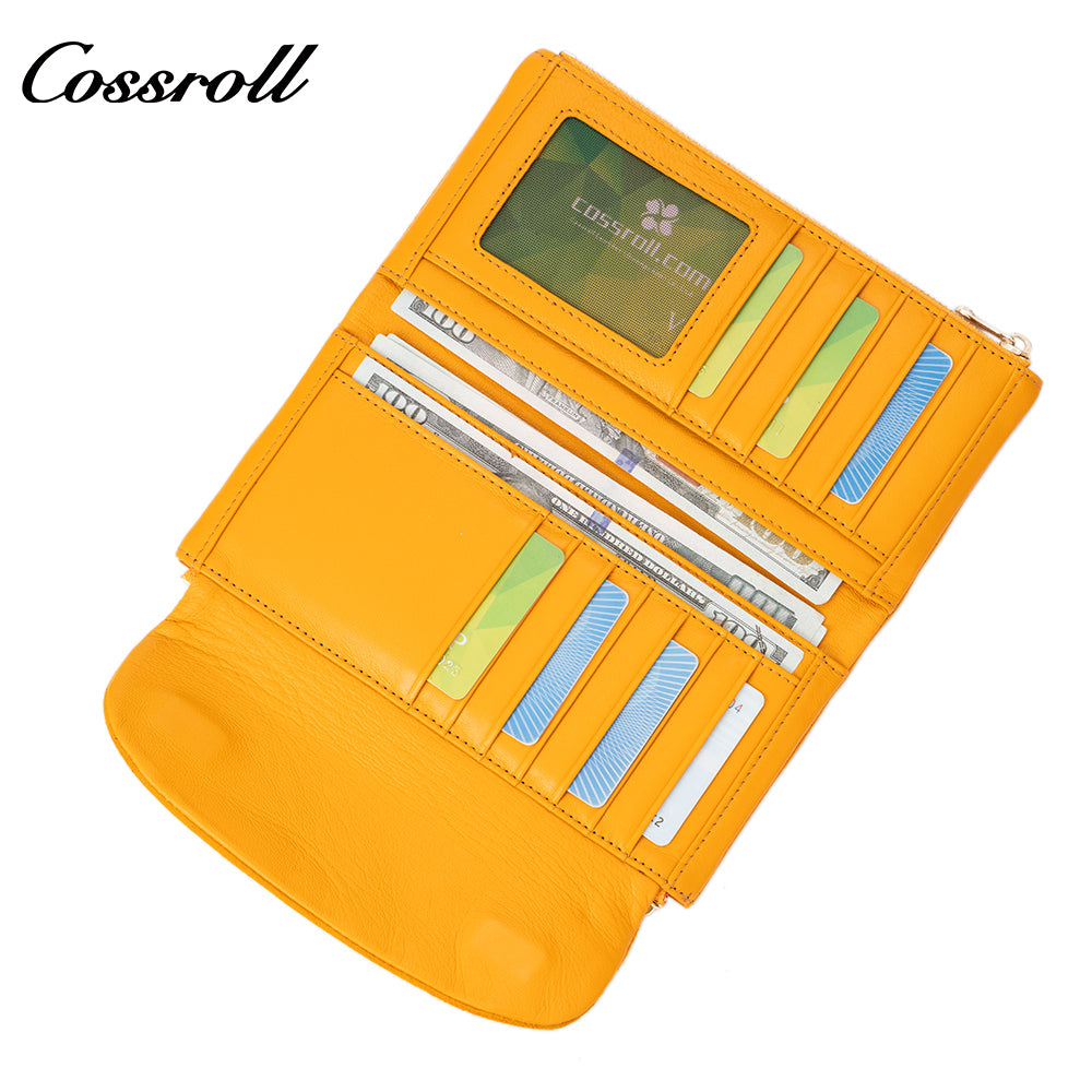 Women's long wallet with multiple card slots, coin purse, suede zipper, US dollar compartment