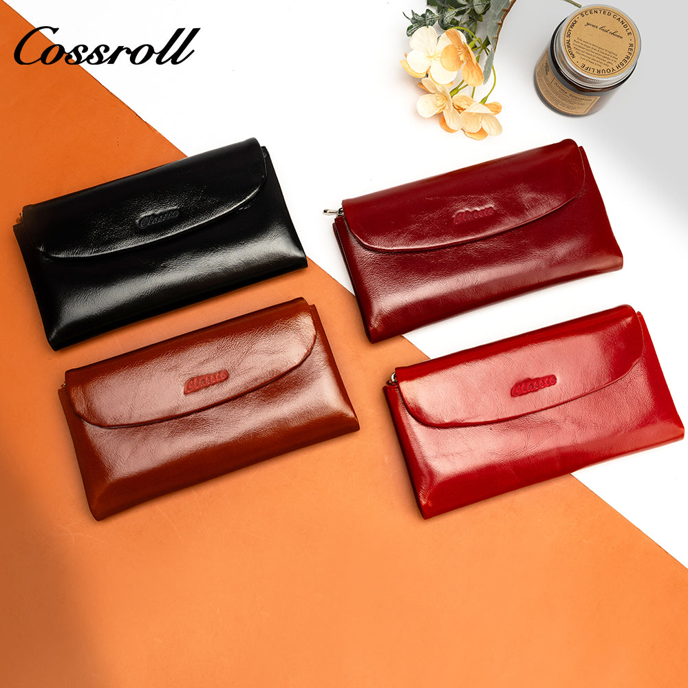 Innovative Design ladies purses multiple slots geniune leather wallet oil wax leather