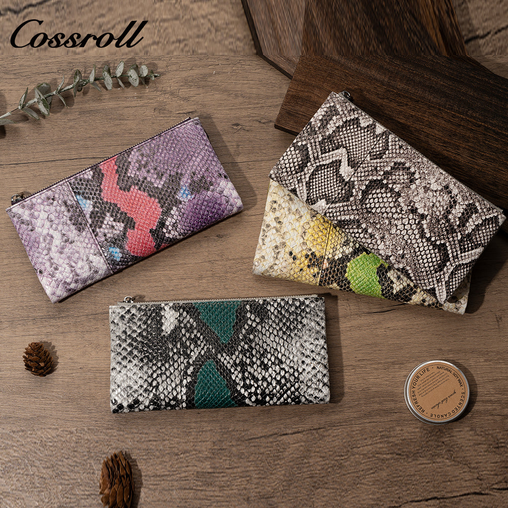 Women's wallet European and American vintage single zipper wallet snake print fashion large capacity card case