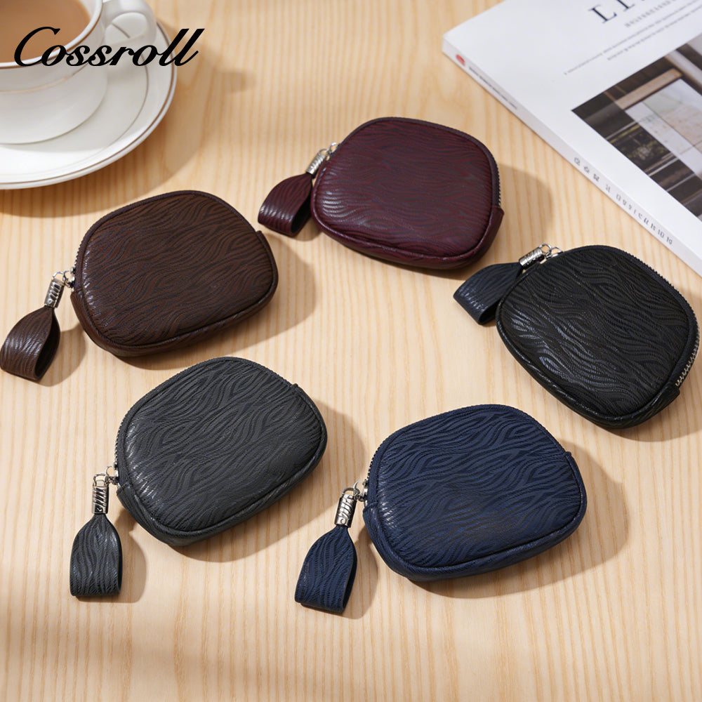 Genuine Leather Wallet for Women, Mini Zip Key Holder, Pebbled Grain Shell-Shaped Bag