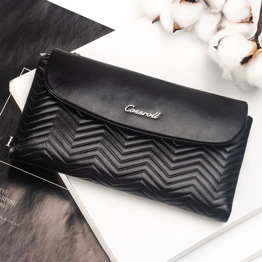 Black printed women's genuine leather wallet