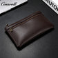 Vintage Genuine Leather Double Zipper Clutch Bag, Large Capacity Long Pouch for Coins & Documents