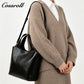 Women's Vintage Waxed Cowhide Crossbody Bag, Minimalist Large Capacity Hand & Shoulder Tote Bag