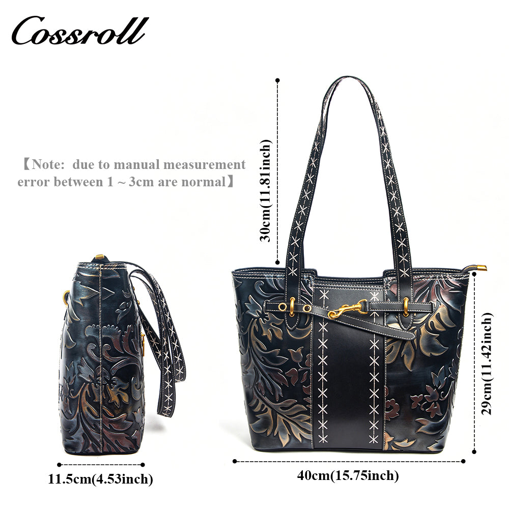 Vintage Embossed Leather Tote Shoulder Bag
