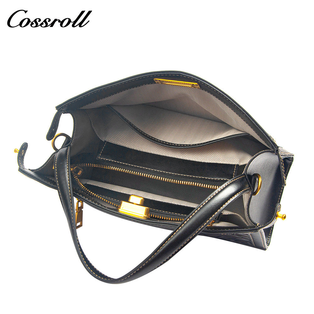 Niche Design Embossed Leather Bag, Vintage Genuine Leather Large Capacity Commuter Handbag & Crossbody Bag