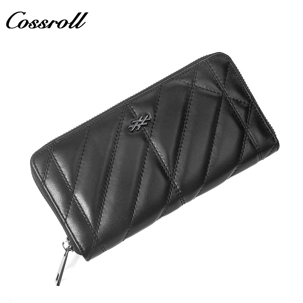 Women's Diagonal Quilted Long Zip Around Wallet, Genuine Leather Large Capacity Multi Card Slots Hand Purse, All-in-One Bag for ID Cards & Coins
