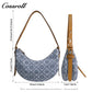 Women's Vintage All-Over Jacquard Crescent Underarm Bag, Denim Print Shoulder Bag with Adjustable Strap, Monogram Casual Mini Handbag for Daily Commute