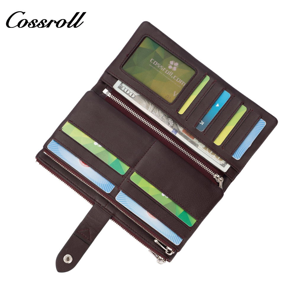 Genuine leather women's wallet with clasp, large-capacity long card holder, European and American fashion clutch