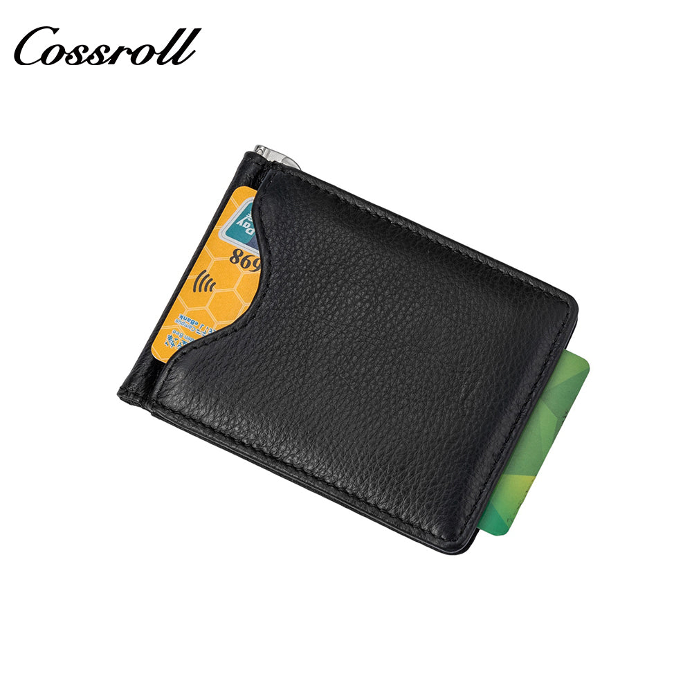 Customised Plain Layer Cowhide Men's Wallet Genuine Leather Money Clip Multifunctional