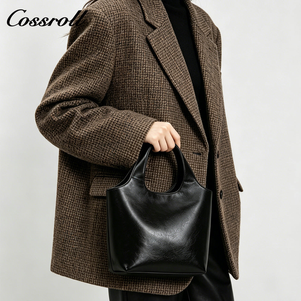Women's Cowhide Commuter Hand Tote Bag, Minimalist Crossbody Bag with Adjustable Shoulder Strap