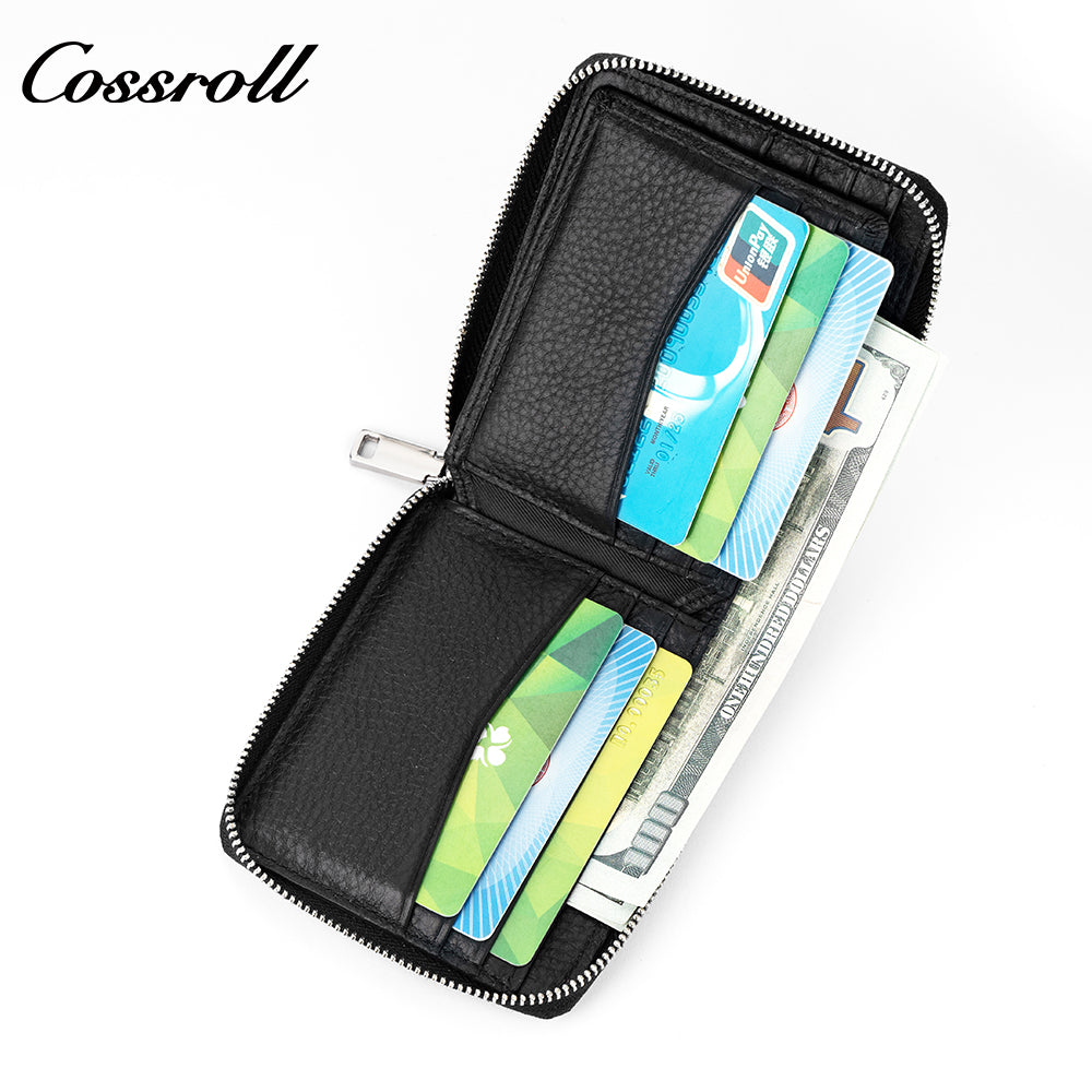 Men's multifunctional zipper card wallet money clip business simple men's leather wallet short wallet